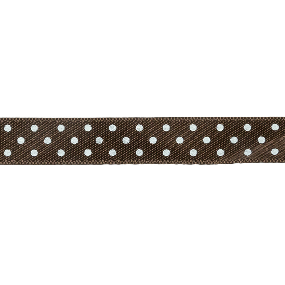 Brown and White Polka Dot Satin Ribbon - 0.375" Detail