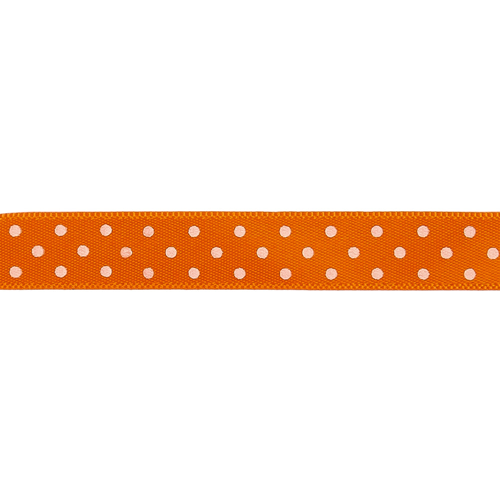 Orange and White Polka Dot Satin Ribbon - 0.375" Detail