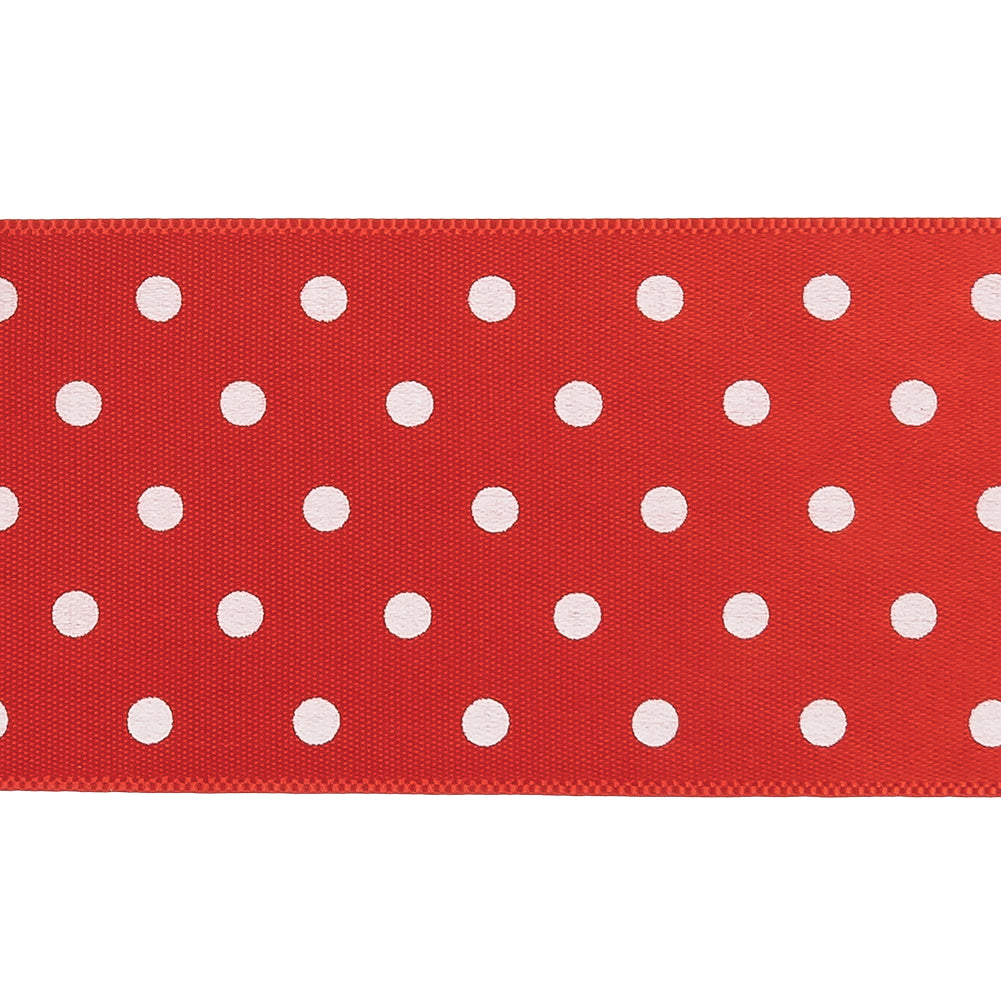 Red and White Polka Dot Satin Ribbon - 1.5" Detail