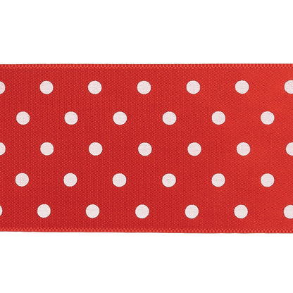Red and White Polka Dot Satin Ribbon - 1.5" Detail