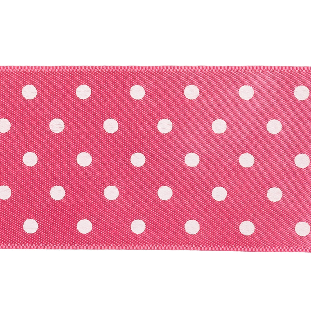 Hot Pink and White Polka Dot Satin Ribbon - 1.5" Detail
