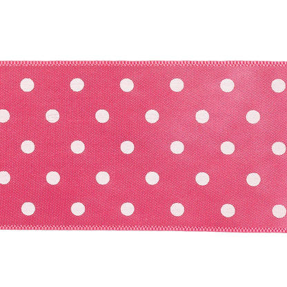 Hot Pink and White Polka Dot Satin Ribbon - 1.5" Detail