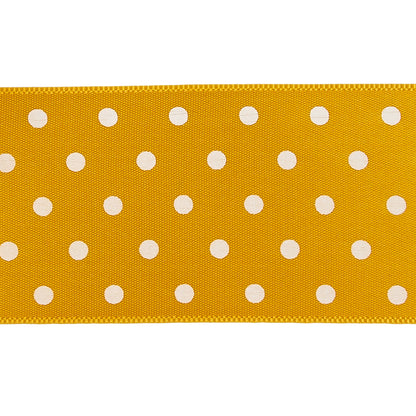 Golden Yellow and White Polka Dot Satin Ribbon - 1.5" Detail