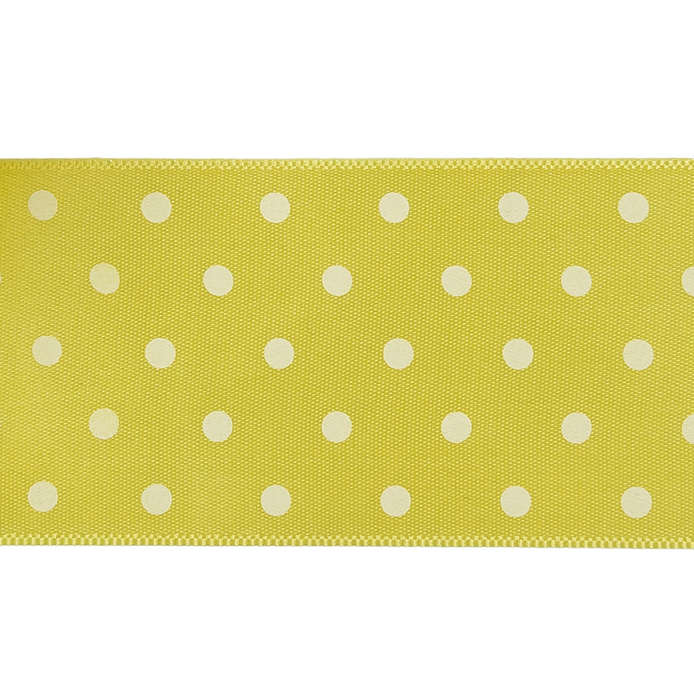 Banana and White Polka Dot Satin Ribbon - 1.5" Detail
