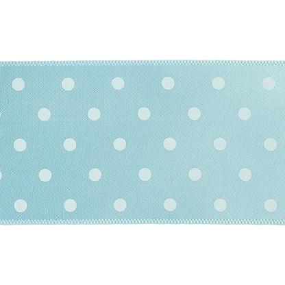 Baby Blue and White Polka Dot Satin Ribbon - 1.5" Detail
