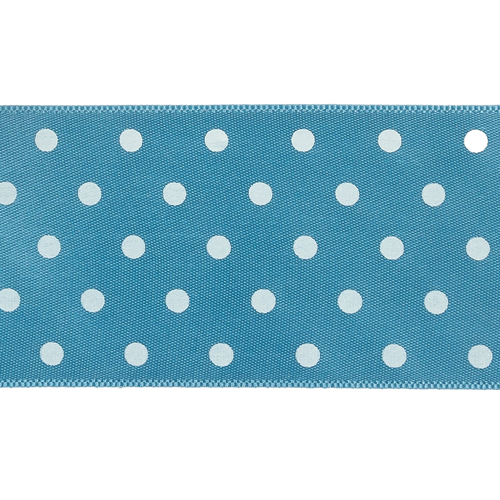 Blue and White Polka Dot Satin Ribbon - 1.5" Detail