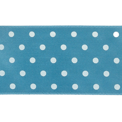 Blue and White Polka Dot Satin Ribbon - 1.5" Detail