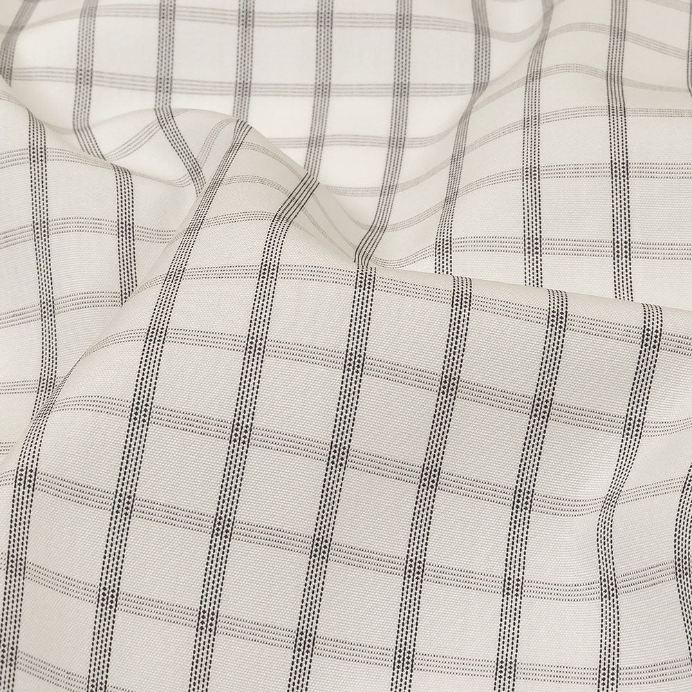White, Gray and Black Checked Cotton Shirting Detail