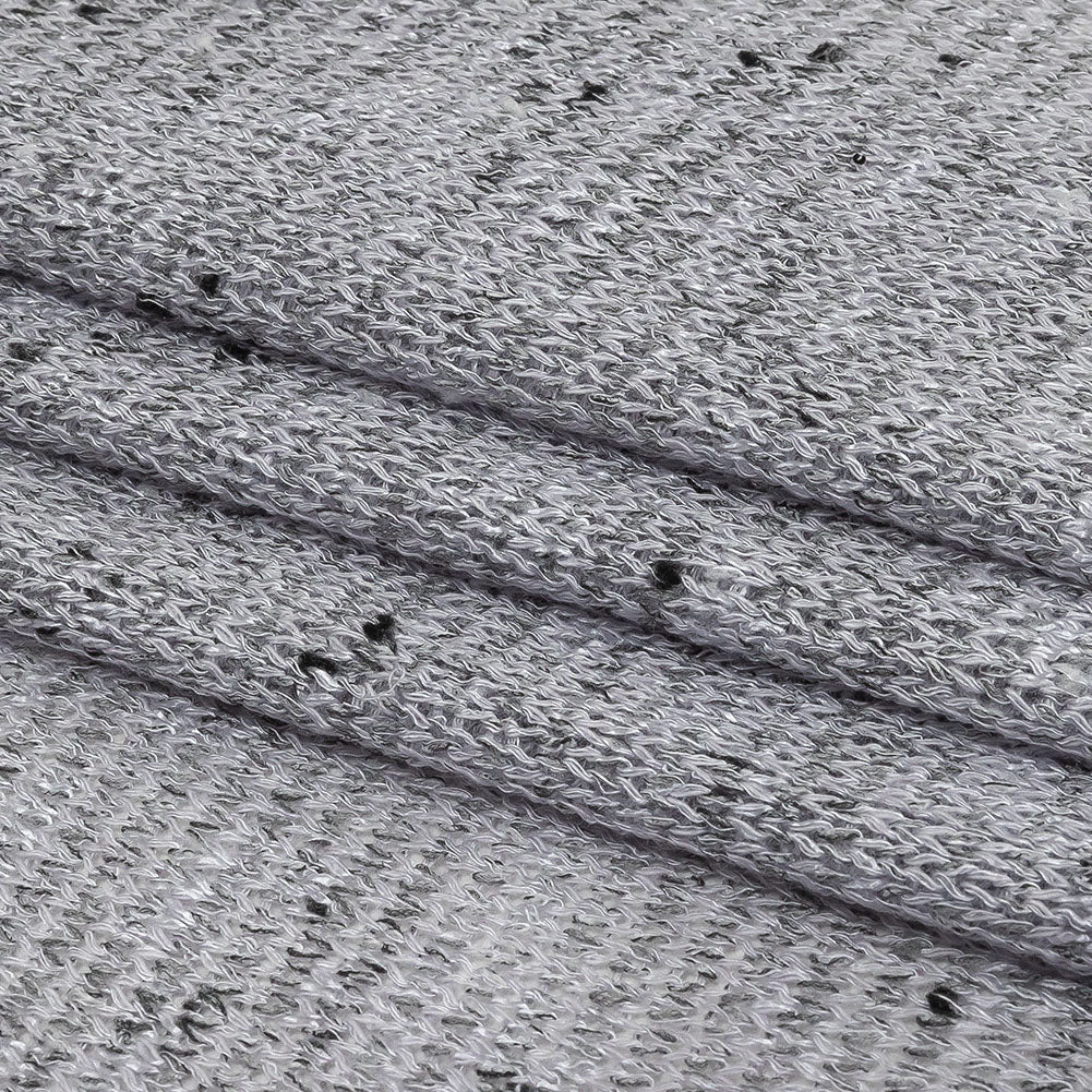 Gray and Black Speckled Loose Cotton and Polyester Sweater Knit Folded