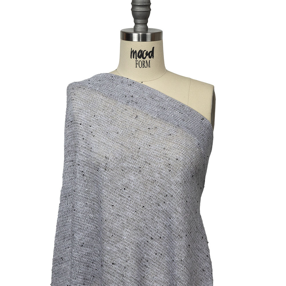 Gray and Black Speckled Loose Cotton and Polyester Sweater Knit Drape