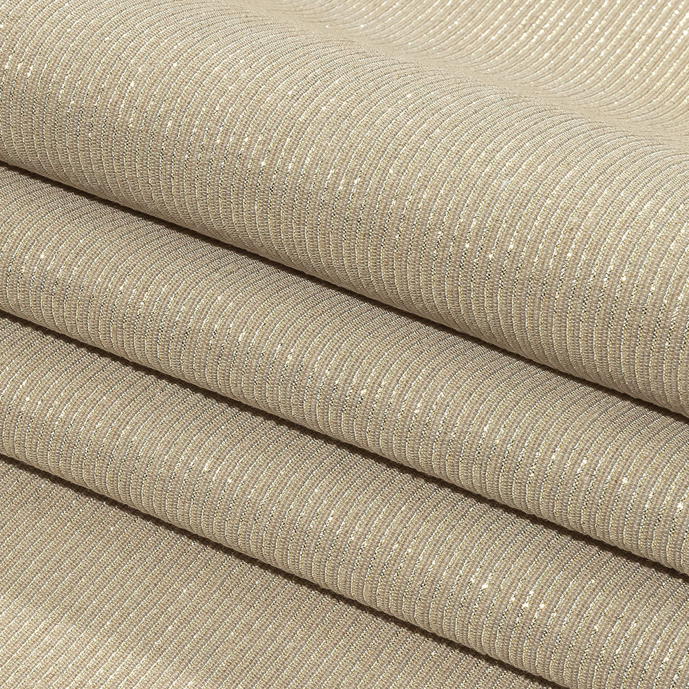 Metallic Gold, Silver and Beige Striped Cotton and Polyester Matelasse Folded