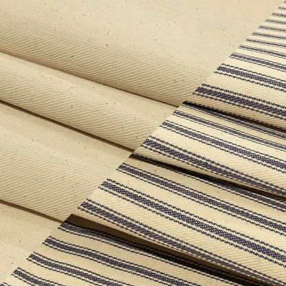 Natural and Blue Bonded Ticking Stripe Twill and Speckled Cotton Twill Folded