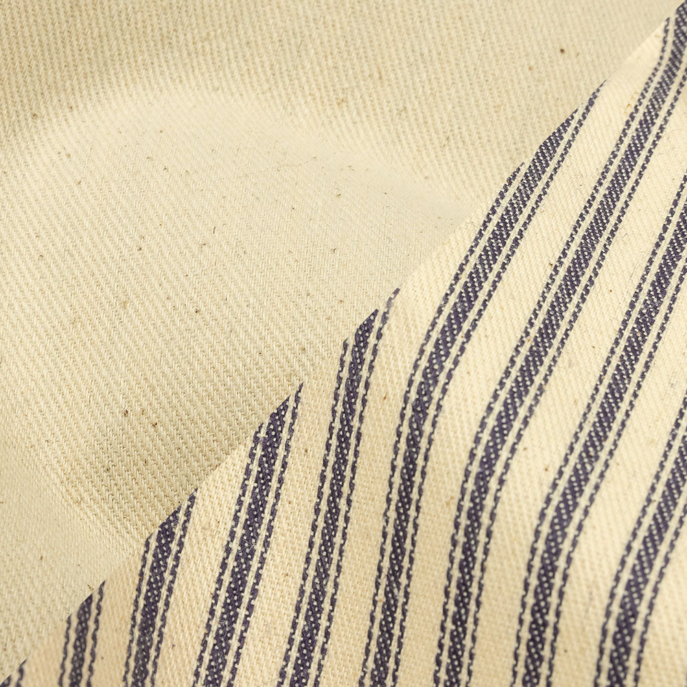 Natural and Blue Bonded Ticking Stripe Twill and Speckled Cotton Twill Detail