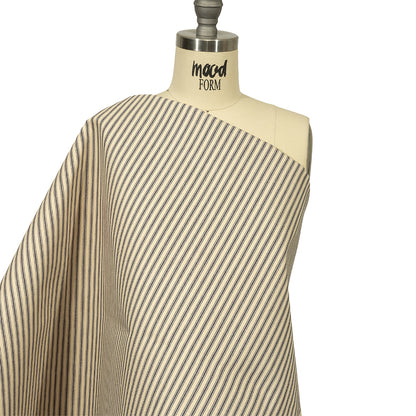 Natural and Blue Bonded Ticking Stripe Twill and Speckled Cotton Twill Drape