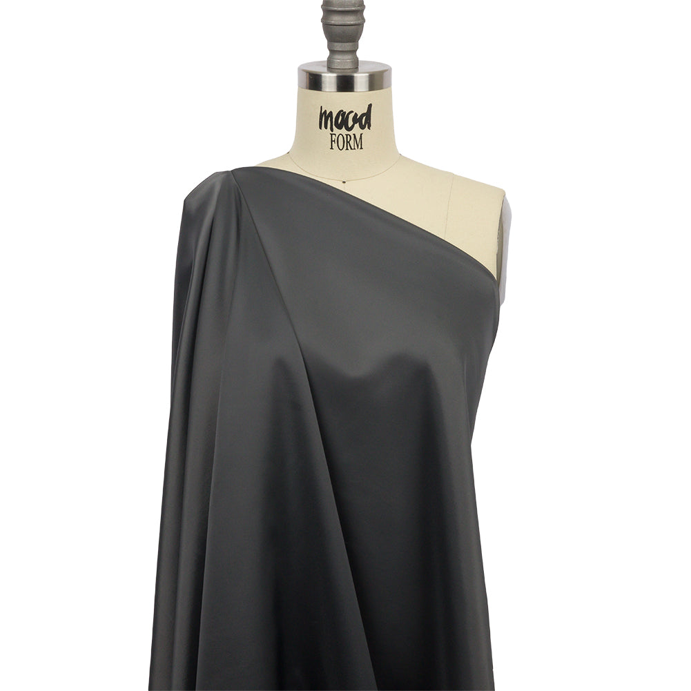Gray Luminous Stretch Polyester Twill Drape