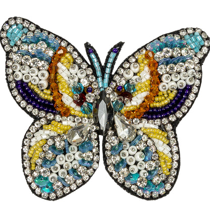 Blue Radiance, Bright Marigold and Vibrant Yellow Butterfly Rhinestone and Glass Beaded Applique - 2.375" X 2.75" Detail