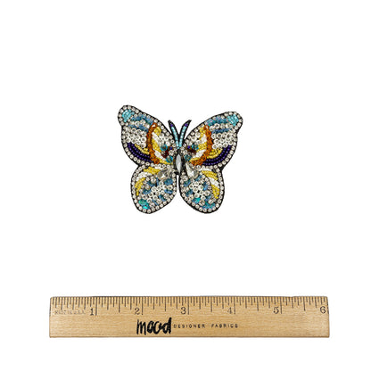 Blue Radiance, Bright Marigold and Vibrant Yellow Butterfly Rhinestone and Glass Beaded Applique - 2.375" X 2.75" Full