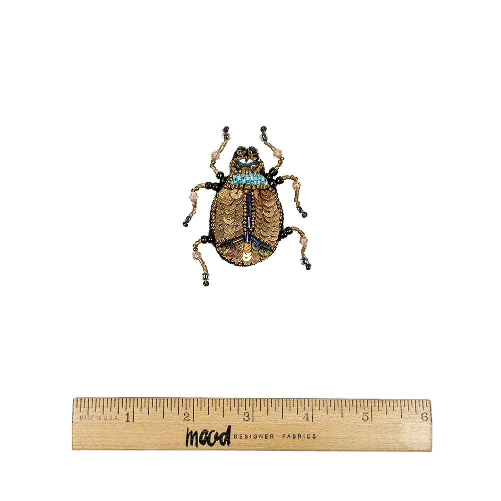 Blue Radiance, Gold and Black Beetle Rhinestone and Glass Beaded Applique - 2.5" X 2" Full