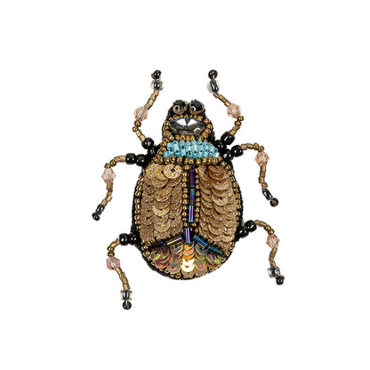 Blue Radiance, Gold and Black Beetle Rhinestone and Glass Beaded Applique - 2.5" X 2"