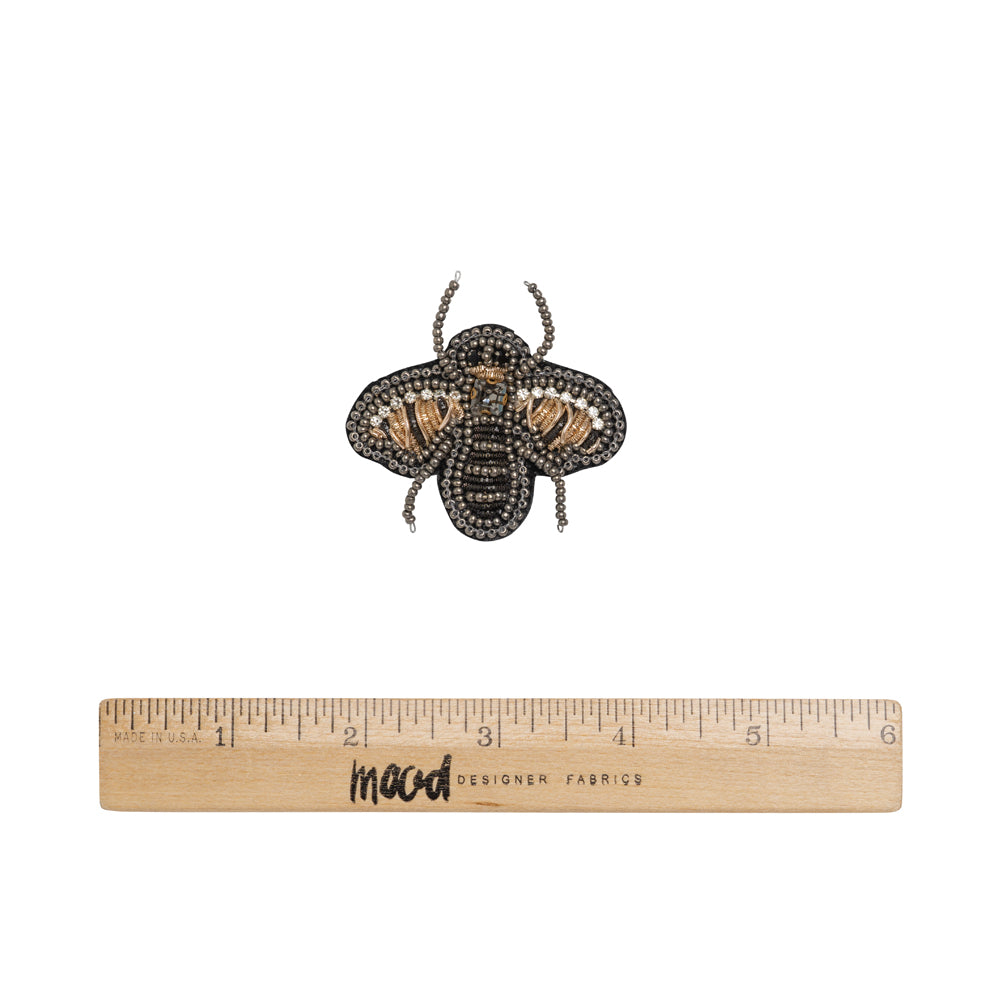 Gold and Black Bee Rhinestone and Glass Beaded Applique - 2" X 1.875" Full