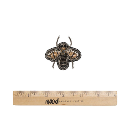 Gold and Black Bee Rhinestone and Glass Beaded Applique - 2" X 1.875" Full