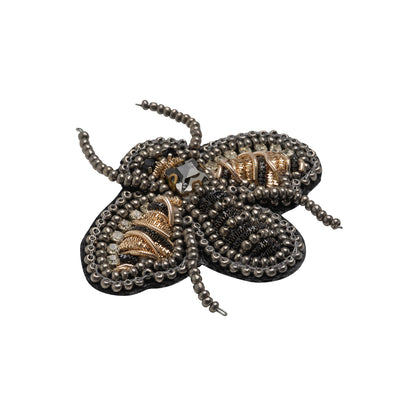Gold and Black Bee Rhinestone and Glass Beaded Applique - 2" X 1.875" Folded