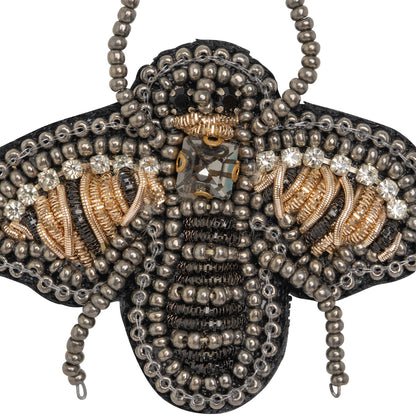 Gold and Black Bee Rhinestone and Glass Beaded Applique - 2" X 1.875" Detail
