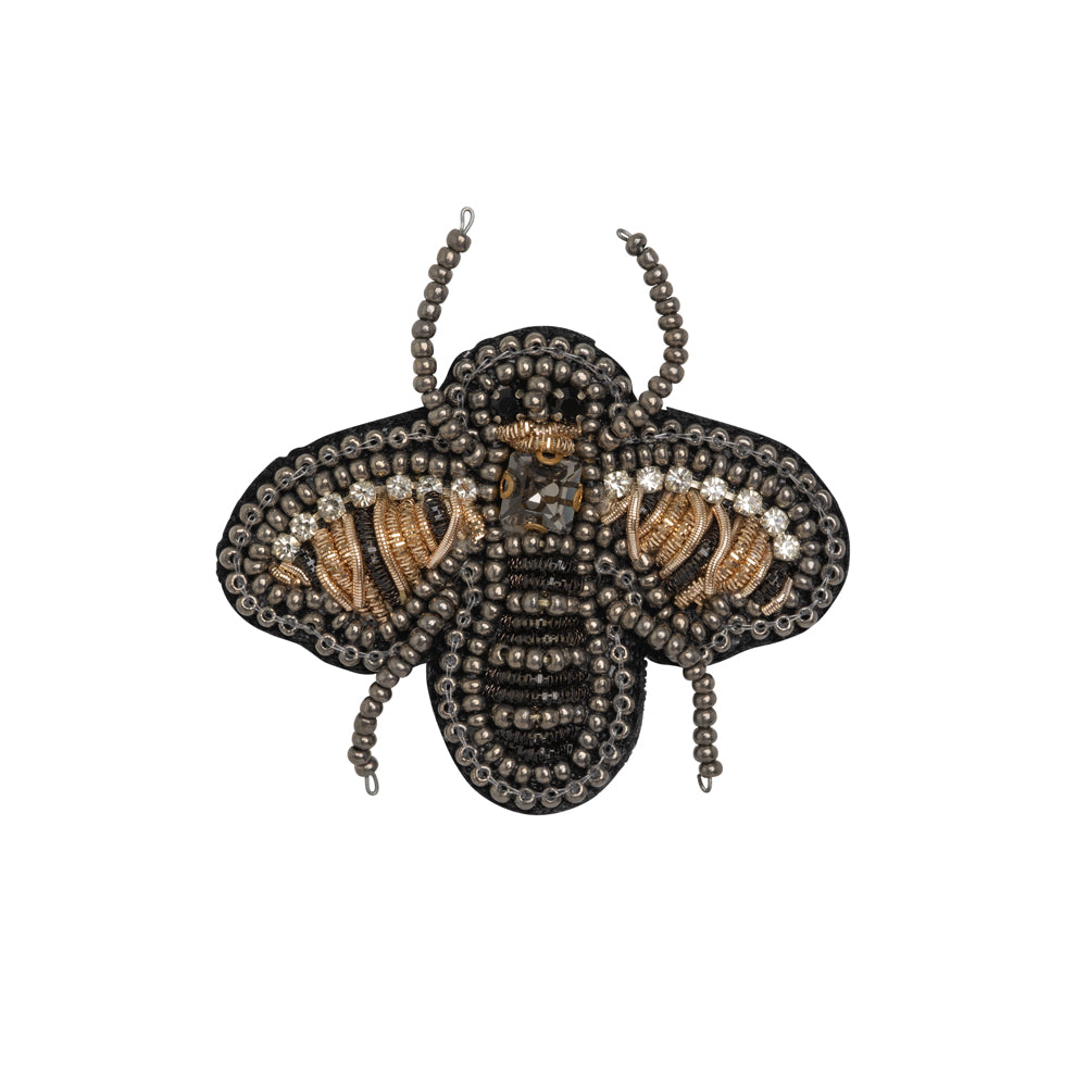 Gold and Black Bee Rhinestone and Glass Beaded Applique - 2" X 1.875"