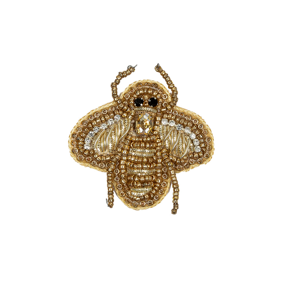 Gold Bee Rhinestone and Glass Beaded Applique - 2" X 1.875"