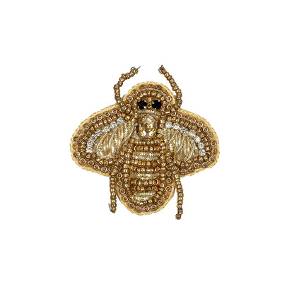 Gold Bee Rhinestone and Glass Beaded Applique - 2" X 1.875"