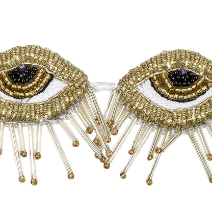 Gold, Black and White Pair of Eyes Beaded Applique - 1.875" X 3.75" Detail