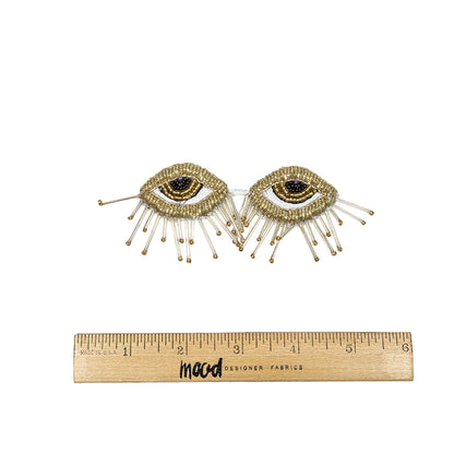 Gold, Black and White Pair of Eyes Beaded Applique - 1.875" X 3.75" Full