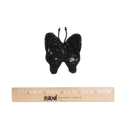 Black Butterfly Beaded and Sequined Applique - 2.125" X 2" Full
