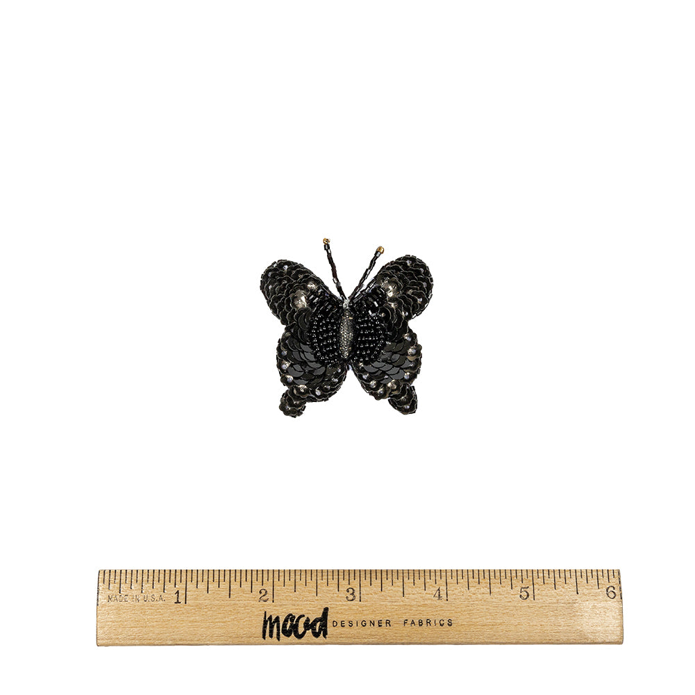 Black Butterfly Beaded and Sequined Applique - 2.125" X 2" Full