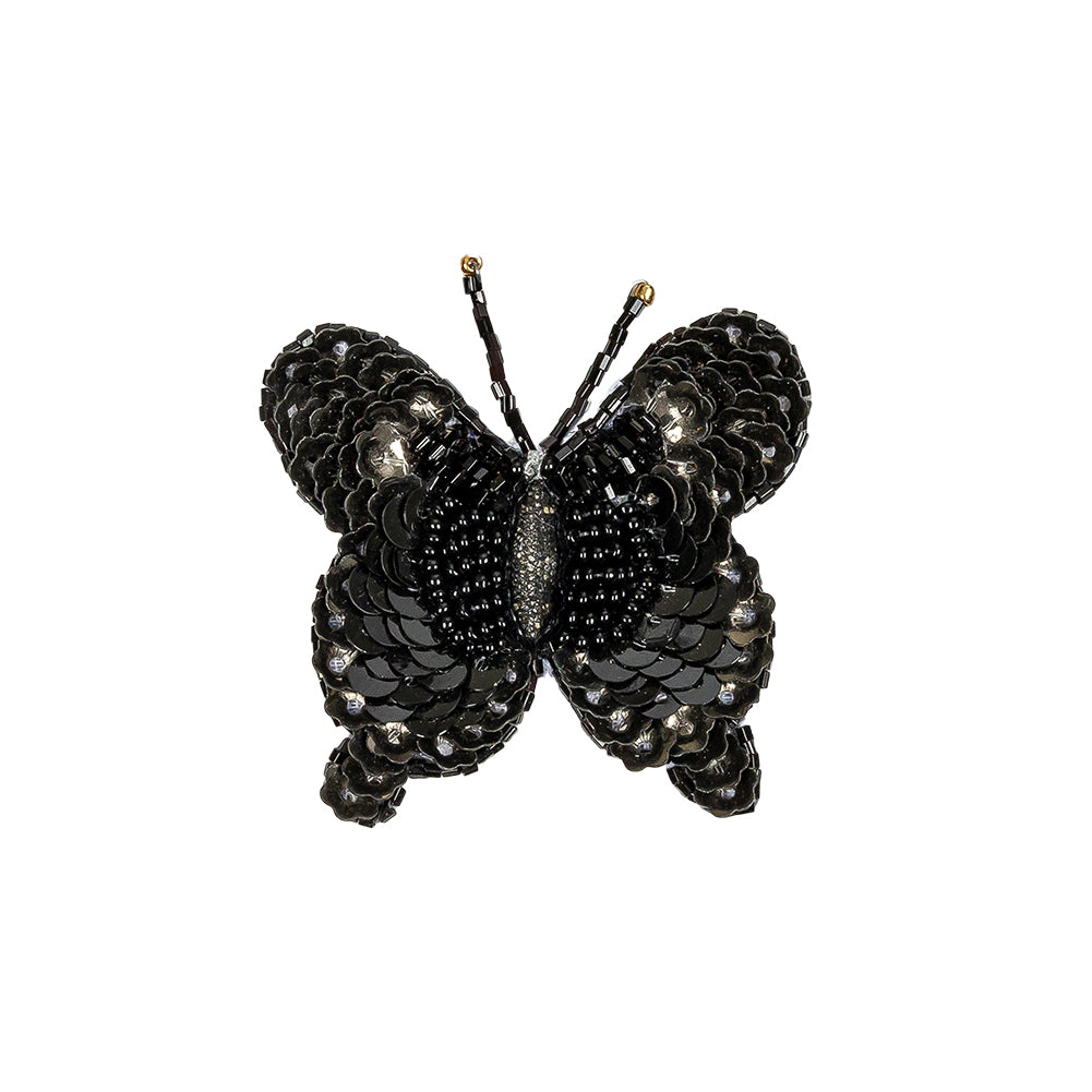 Black Butterfly Beaded and Sequined Applique - 2.125" X 2"