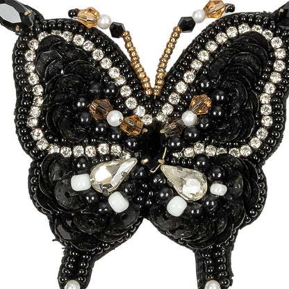Black and Gold Butterfly Rhinestone and Glass Beaded Applique - 2.5" X 2.625" Detail