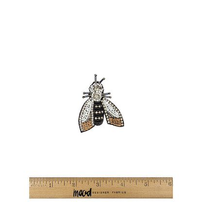 Black, White and Bronze Moth Rhinestone and Glass Beaded Applique - 2.5" X 2" Full