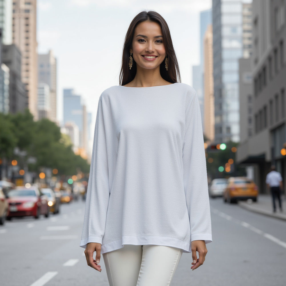 Tejido de punto crepé de poliéster elástico - Blanco - Colección Arabesco