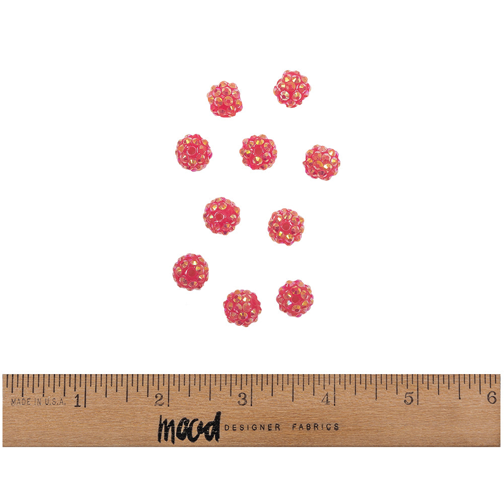 Fuchsia AB Rhinestone and Resin Faceted 12mm Beads - 10pc Full