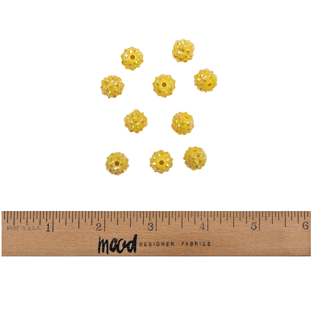 Yellow AB Rhinestone and Resin Faceted 12mm Beads - 10pc Full
