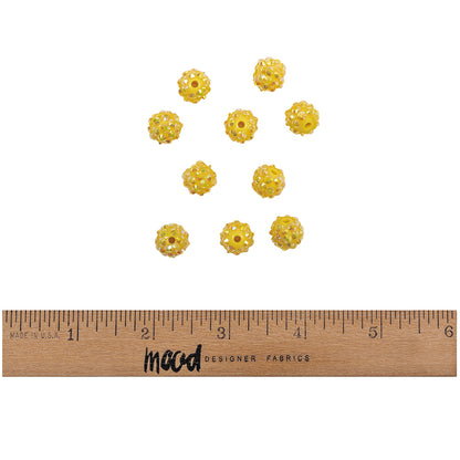 Yellow AB Rhinestone and Resin Faceted 12mm Beads - 10pc Full