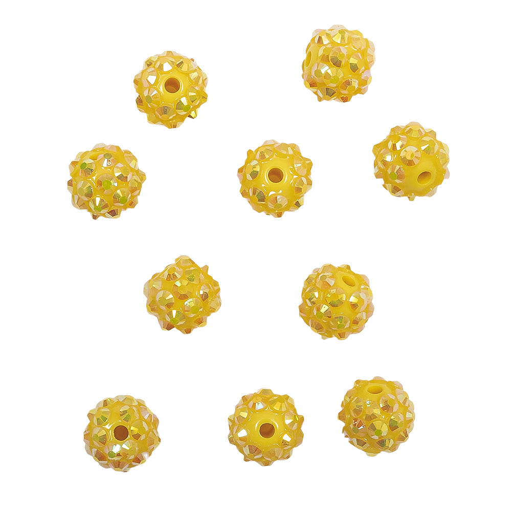 Yellow AB Rhinestone and Resin Faceted 12mm Beads - 10pc