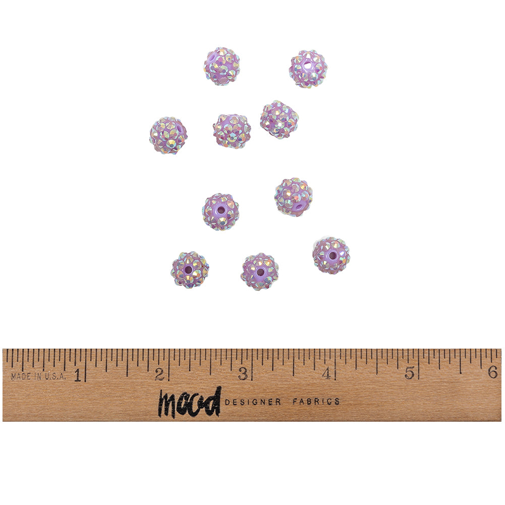 Purple AB Rhinestone and Resin Faceted 12mm Beads - 10pc Full