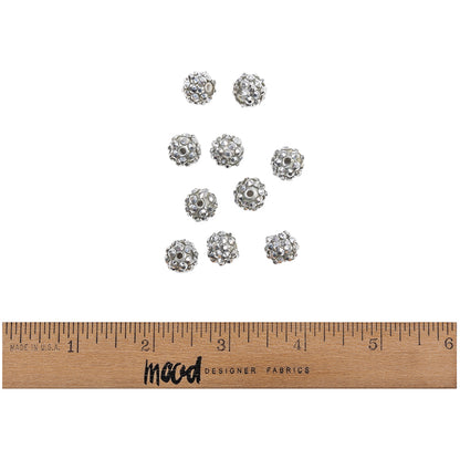Silver AB Rhinestone and Resin Faceted 12mm Beads - 10pc Full