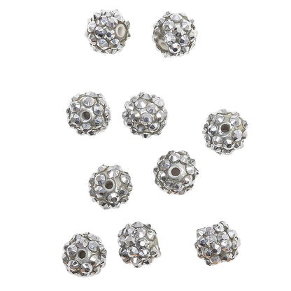 Silver AB Rhinestone and Resin Faceted 12mm Beads - 10pc