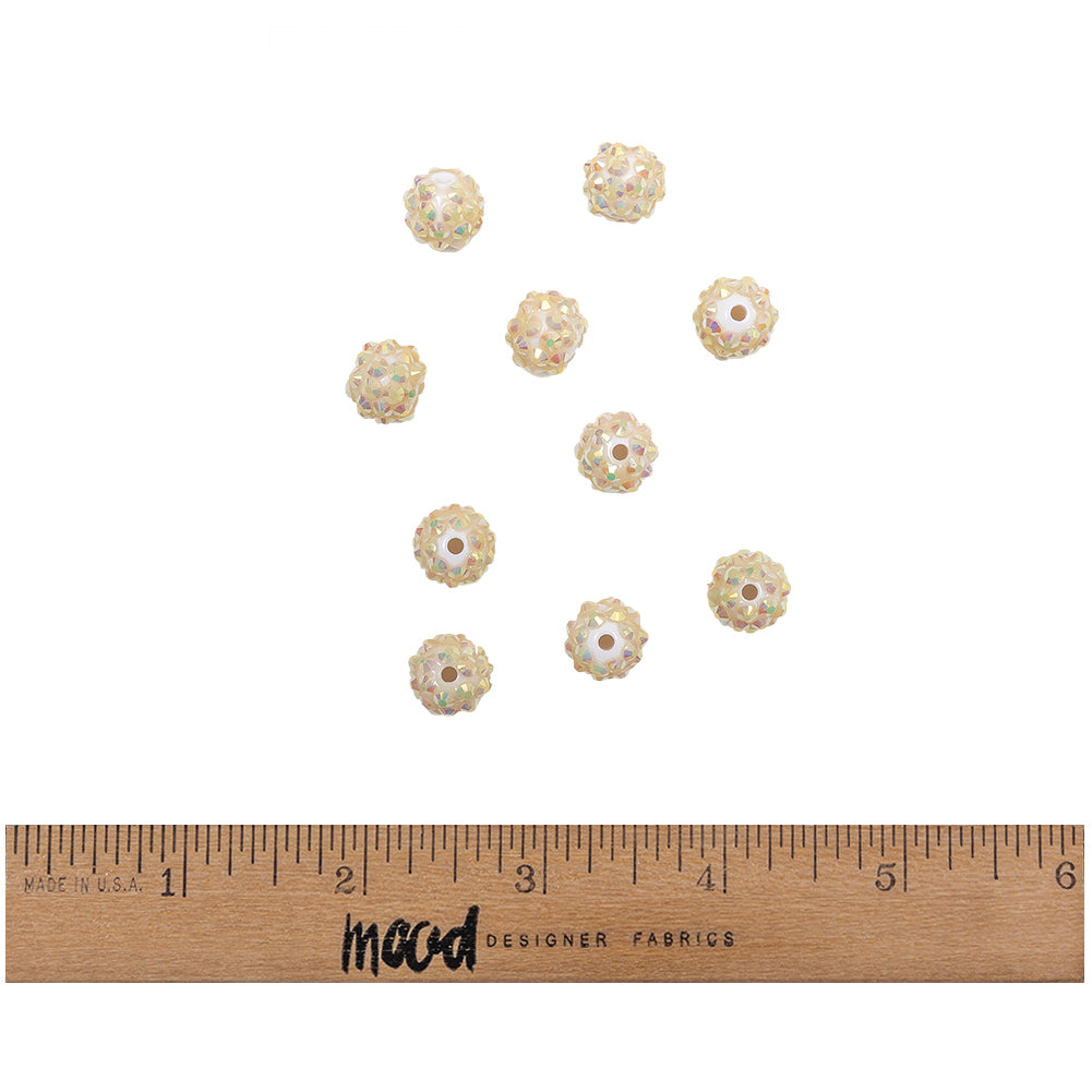 White AB Rhinestone and Resin Faceted 12mm Beads - 10pc Full