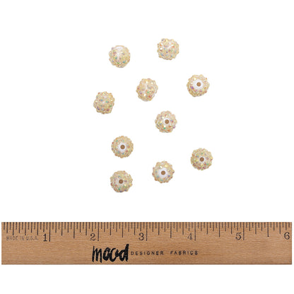 White AB Rhinestone and Resin Faceted 12mm Beads - 10pc Full