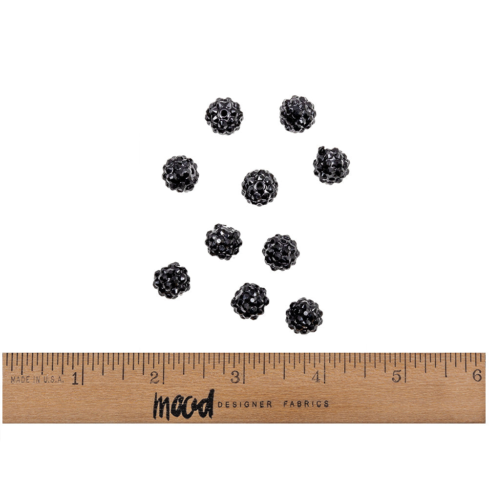 Black Rhinestone and Resin Faceted 12mm Beads - 10pc Full