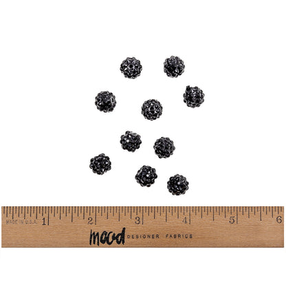 Black Rhinestone and Resin Faceted 12mm Beads - 10pc Full