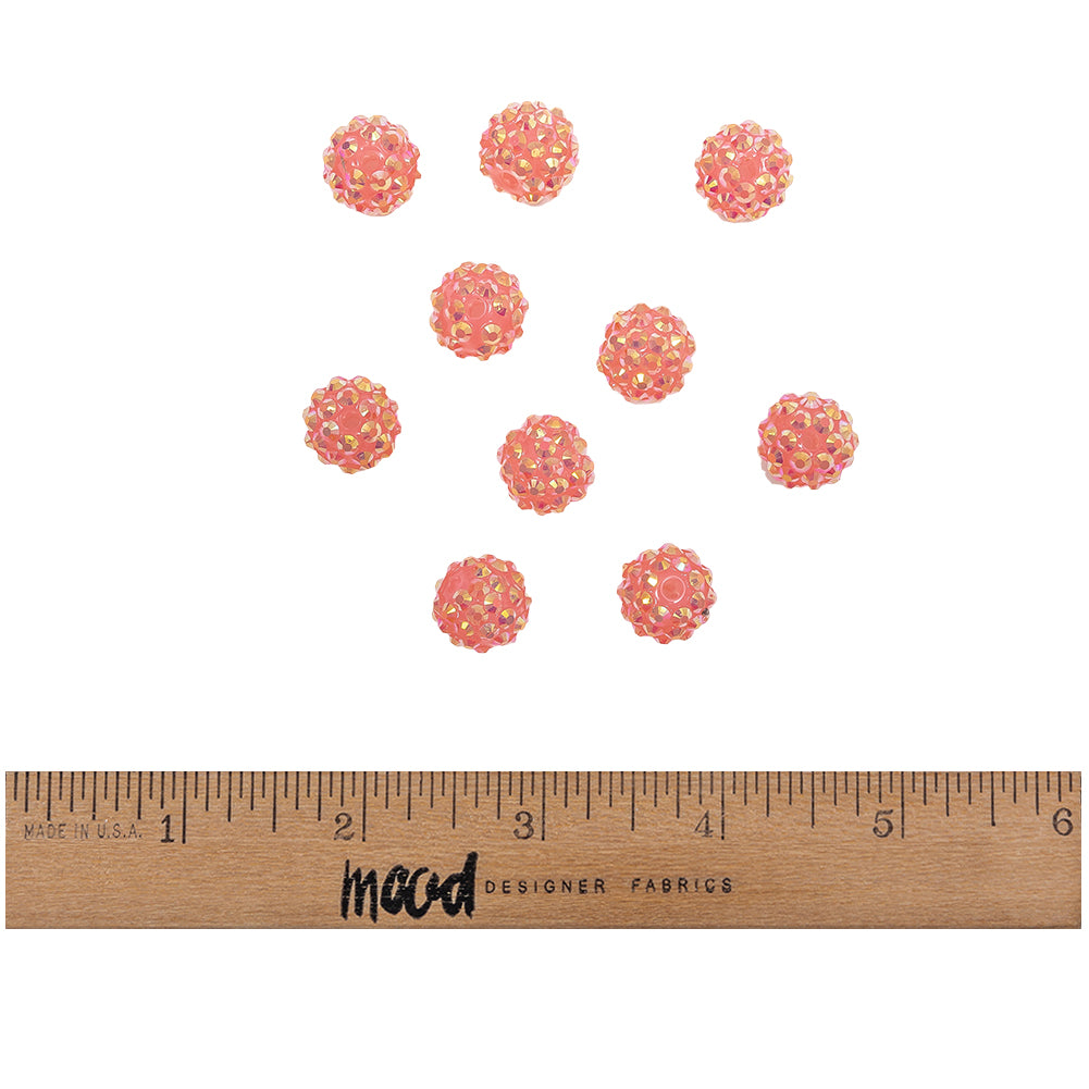 Pink AB Rhinestone and Resin Faceted 14mm Beads - 10pc Full